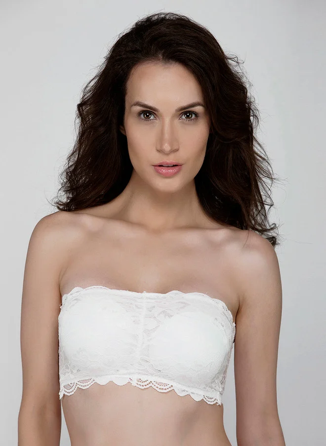 Laceandme Laceandme White Lace Non-Wired Lightly Padded Bandeau Bra 4810